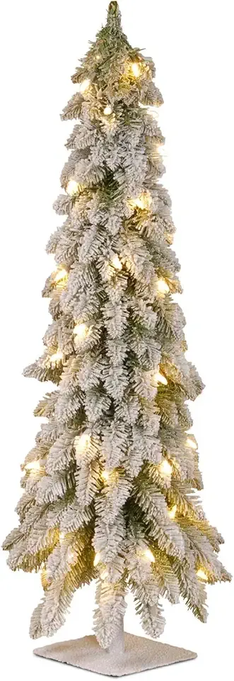 National Tree Company 4 ft Pre-Lit Flocked Downswept Forestree Mini Artificial Christmas Tree,100 Clear Lights, 308 Tips, Metal Plate Base, Green