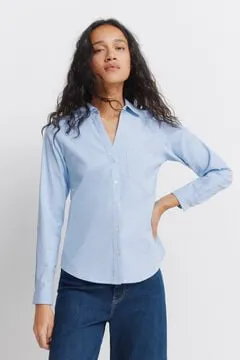 Camisa Oxford escote pico algodón