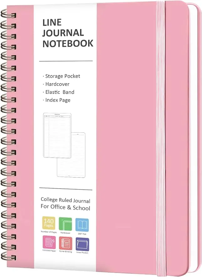A5 Lined Spiral Journal Notebook, 146 Pages Hardcover Notebook with 100 GSM Thick Paper, Inner Pocket & Elastic Closure, 5.7" x 7.9", Notebooks for Work, School, College, Office, Journaling & Note Taking