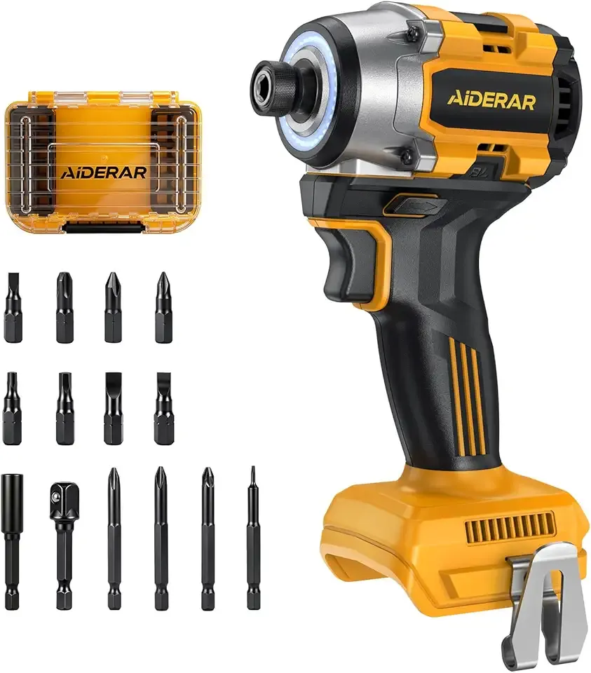 20V Cordless Impact Driver (Bare Tool) Compatible with DeWalt Battery, 2390 IN-LBS Max Torque, 3300 RPM, 1/4" Hex Brushless Impact Driver, 4-Speed Forward/Reverse Control, LED Light, S2 Steel Bits Set