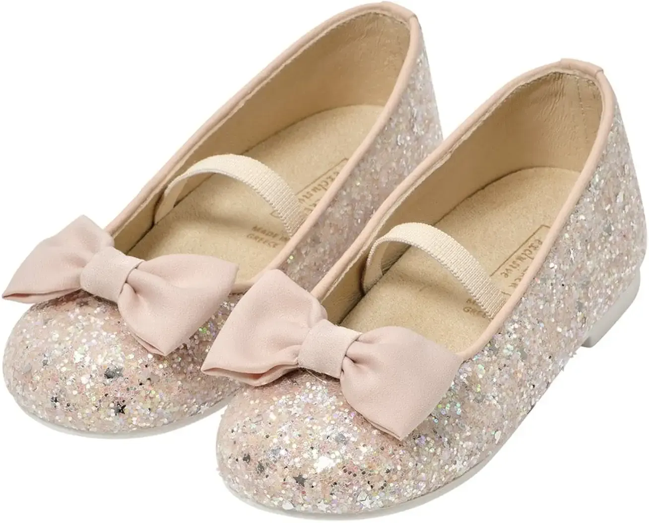 Handmade Bow Embellished Glitter Fabric Ballerinas