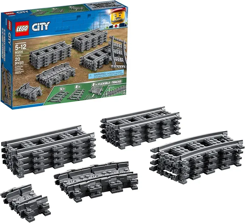 City Tracks - Train Track Expansion Set - Additional 20 Pieces Compatible with Our Sets - 8 Straight, 4 Curved, & 8 Flexible Tracks - 60205