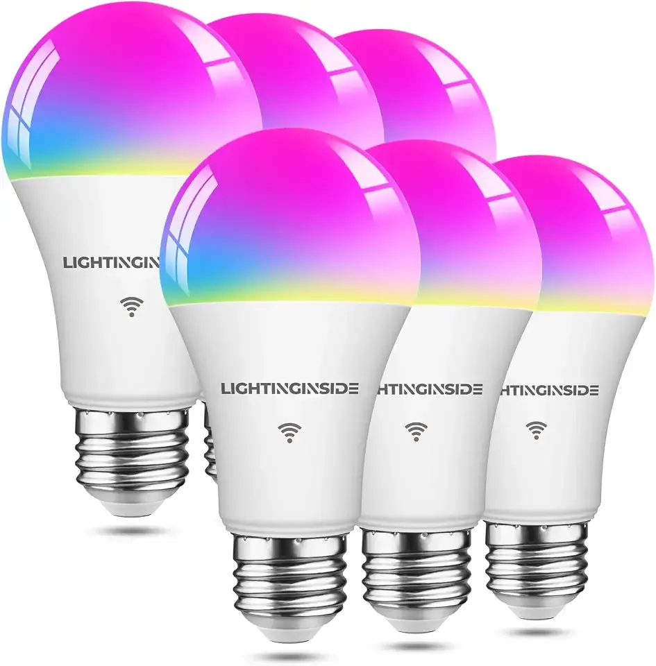 Lightinginside Smart Light Bulbs 6 Pack, Smart Bulb Compatible with Alexa/Google Home/SmartLife/, RGBCW Color Changing Light Bulbs, 11W 2.4G WiFi A19 E26 LED Bulb, No Hub Required, ETL Listed