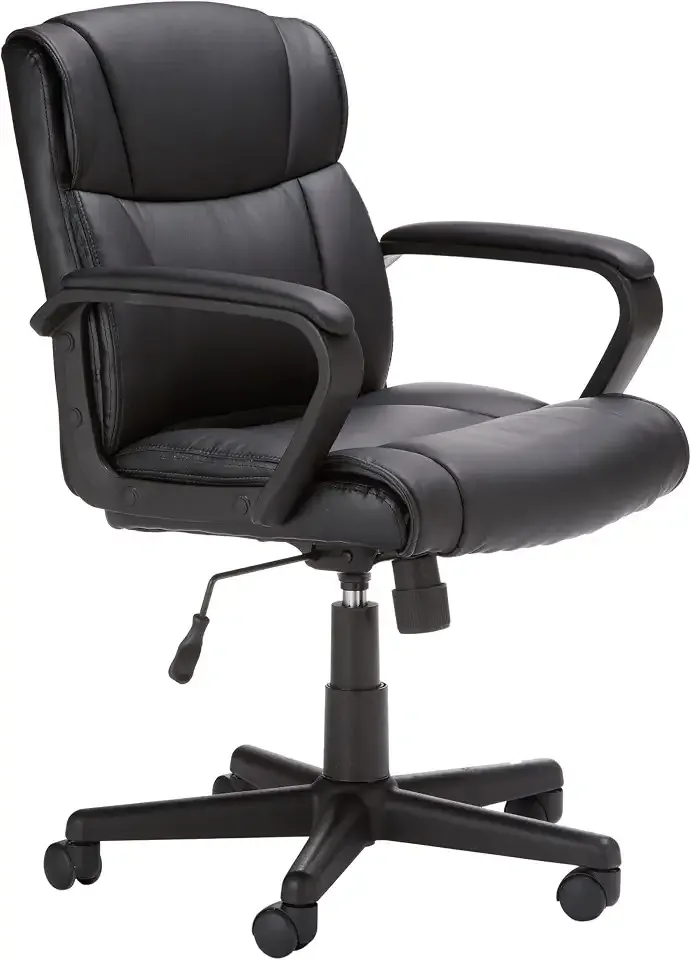 Amazon Basics Office Task Chair with Adjustable Height, 360° Swivel, Padded Armrests, Mid-Back, Rolling, 275 Pound Capacity, 24.2"D x 24"W x 34.8"H, Black Faux Leather