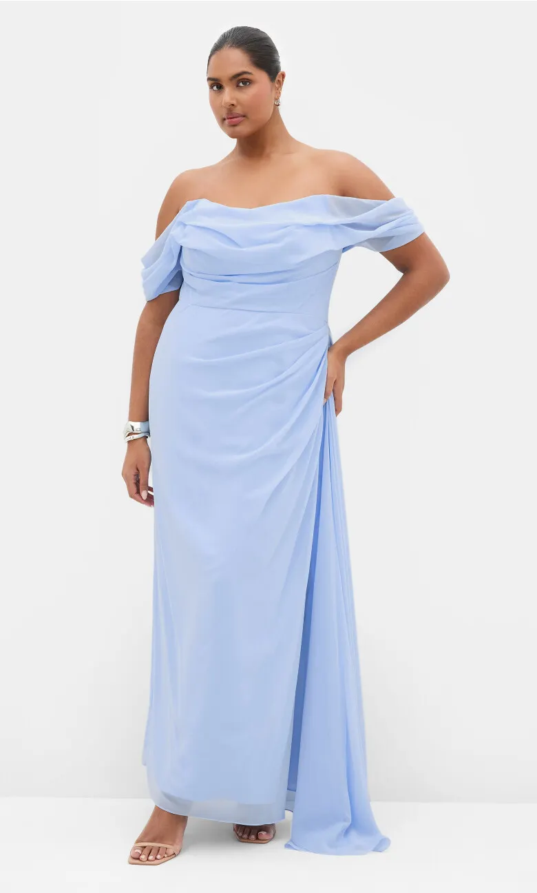 Soft Love Off Shoulder Maxi Dress - sky blue