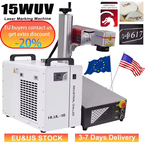 15W UV Laser Marking Machine 10W 5W 355nm Laser Engraver for Glass/Wood/PVC/Metal/Plastic Leather Water Cooling UV Engraver