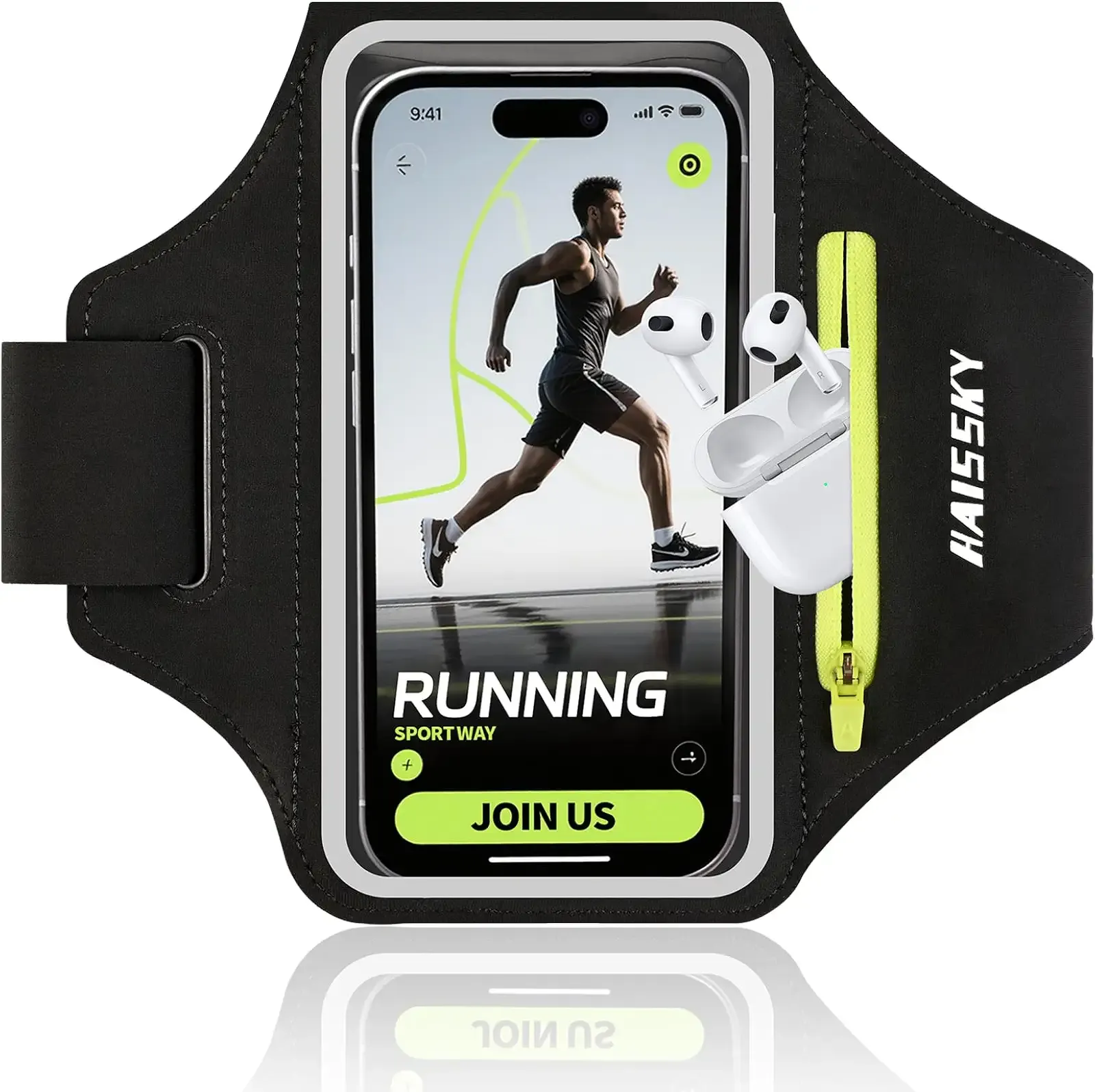 Running Armband with Earphone Bag for iPhone 16/15/14 Max/Pro/Plus & Galaxy S20/S10, Touchscreen Compatible, Phone Holder for Running with Card Slot & Key Pockets, Fit Up to 6.9 Phone