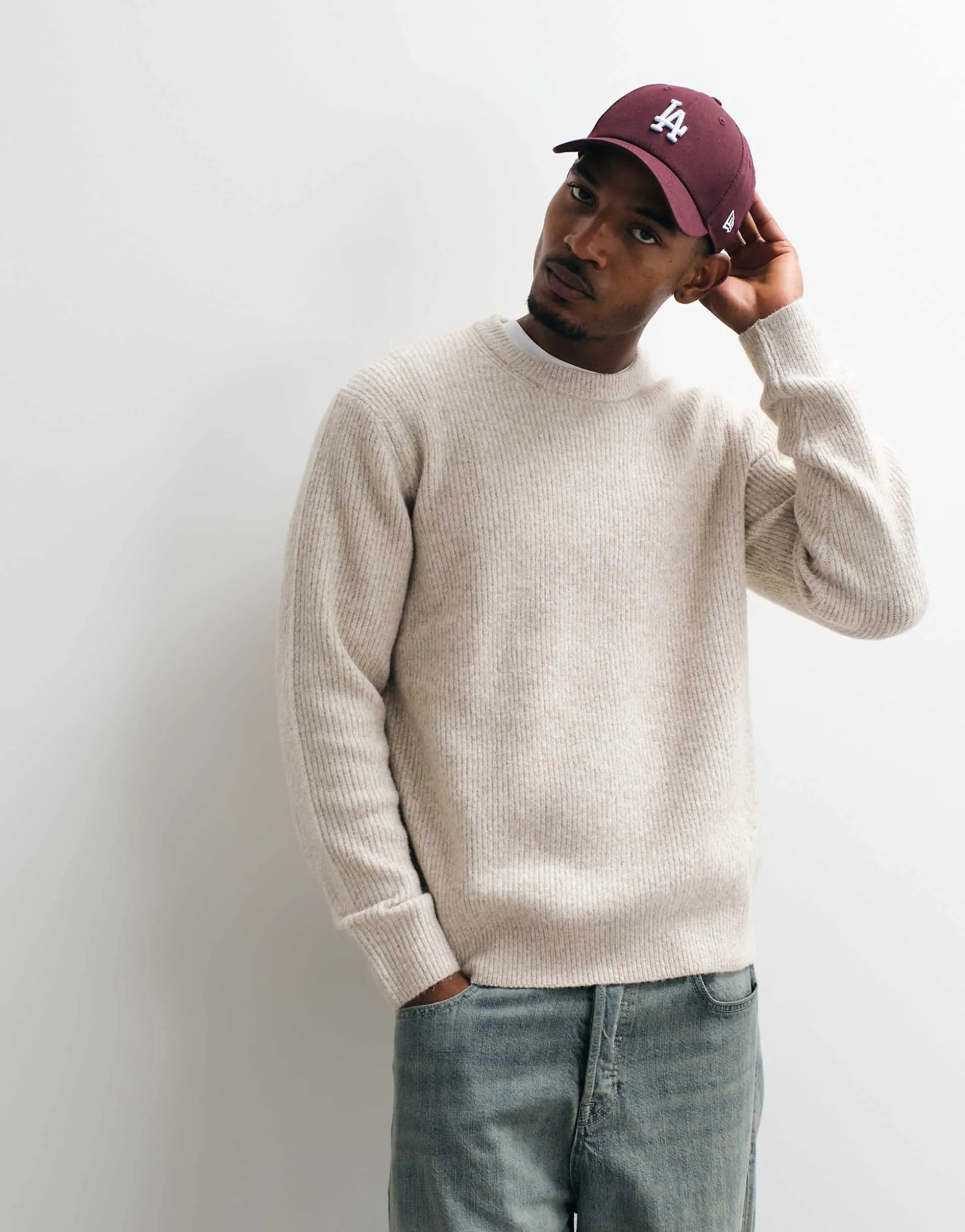 Jack & Jones oversized fluffy jumper in cream