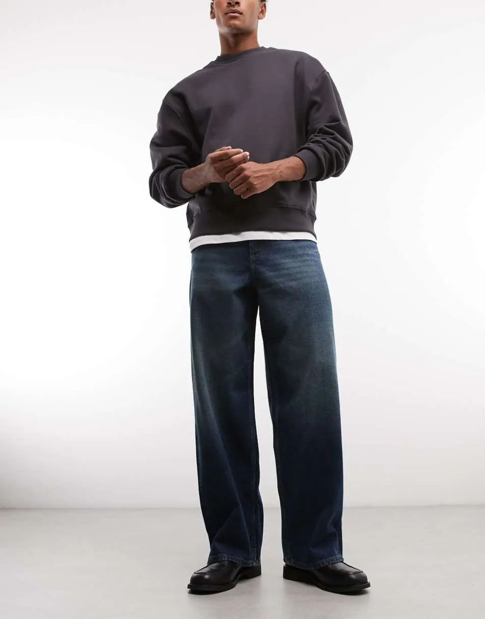 ASOS DESIGN baggy jeans in dark wash blue with vintage wash