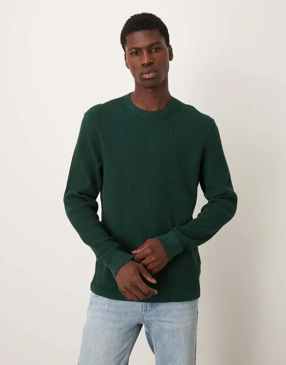Abercrombie & Fitch long sleeve waffle top in green