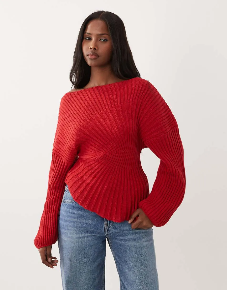 ASOS DESIGN knitted cinched pleated jumper in red