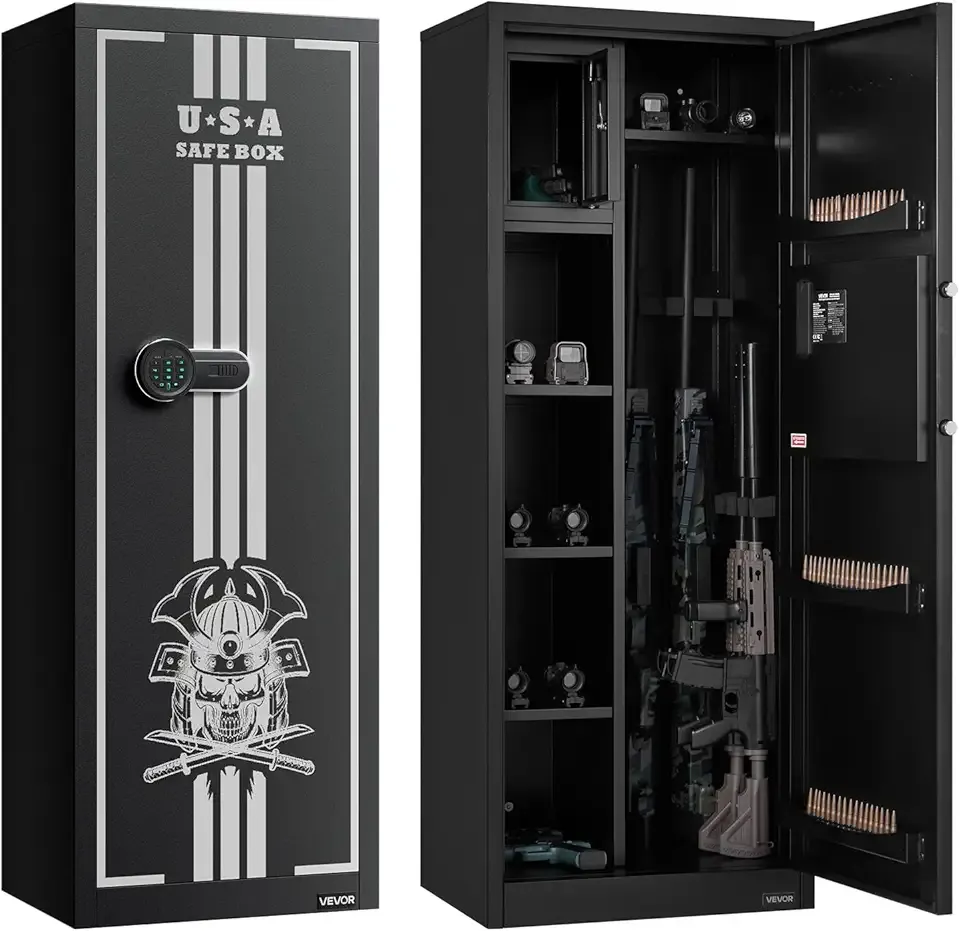 VEVOR 4 Gun Safe, Long Gun Cabinet for Rifles and Pistols, Quick Access Rifle Safe with 3 Ammo Slots and 2 Adjustable Racks, Large Digital Cabinet with Key and Password Lock