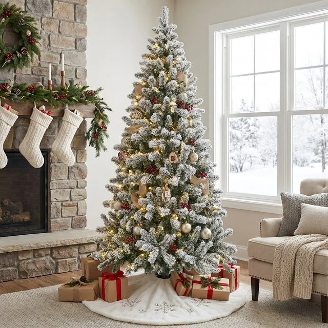 Árbol de Navidad Nevado 210cm Artificial de Lujo Ramas Frondosas de PVC Efecto Nieve Premium