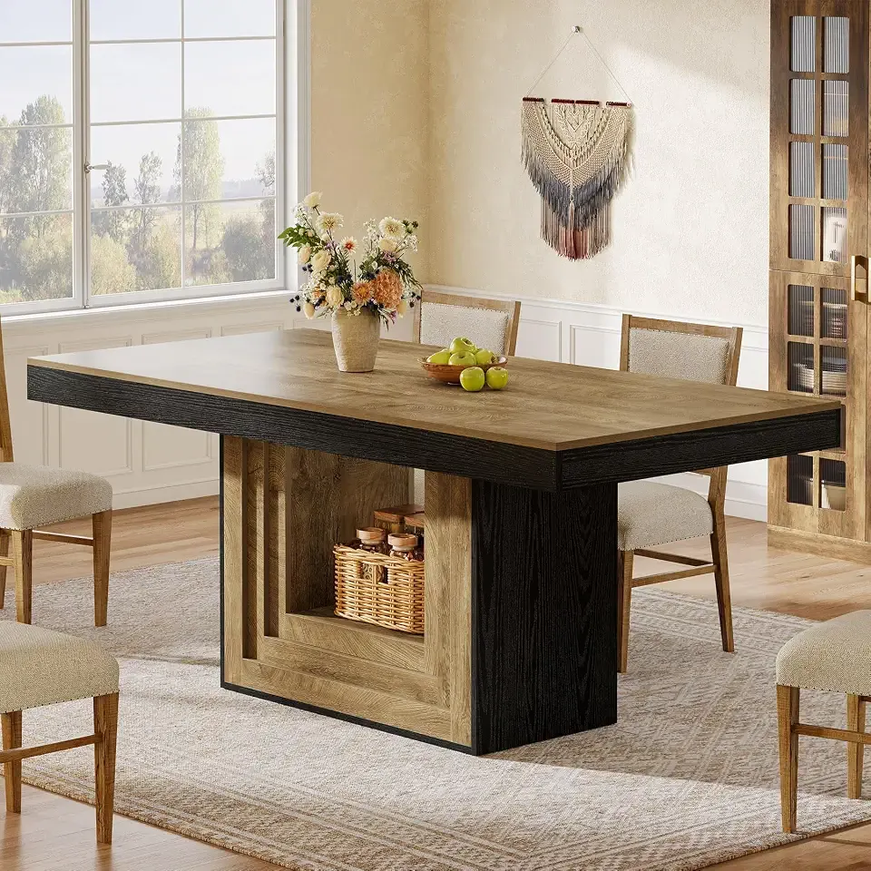 Tribesigns Dining Table for 4-6 People, 63 Inch Rectangle Kitchen Table | Farmhouse Wood Dinner Table, Dining Room Furniture for Living Room, Kitchen, Banquet, 62.99"W x 31.5"D, Oak Wood and Black