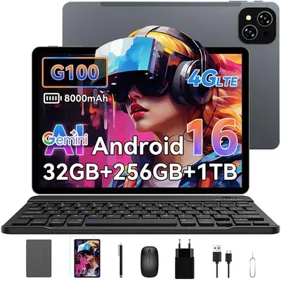 T12 Pro 11.5" Tablet 2.8K BOE Display, Android 16, Helio G100, 32+256GB, 8000mAh, Dual 4G SIM, Face ID, 13MP, mit Tastatur/Maus/Stift/Hülle