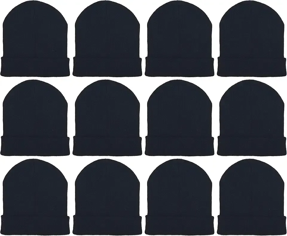12 Pack Winter Beanie Hats for Men Women, Warm Cozy Knitted Cuffed Skull Cap, Wholesale
