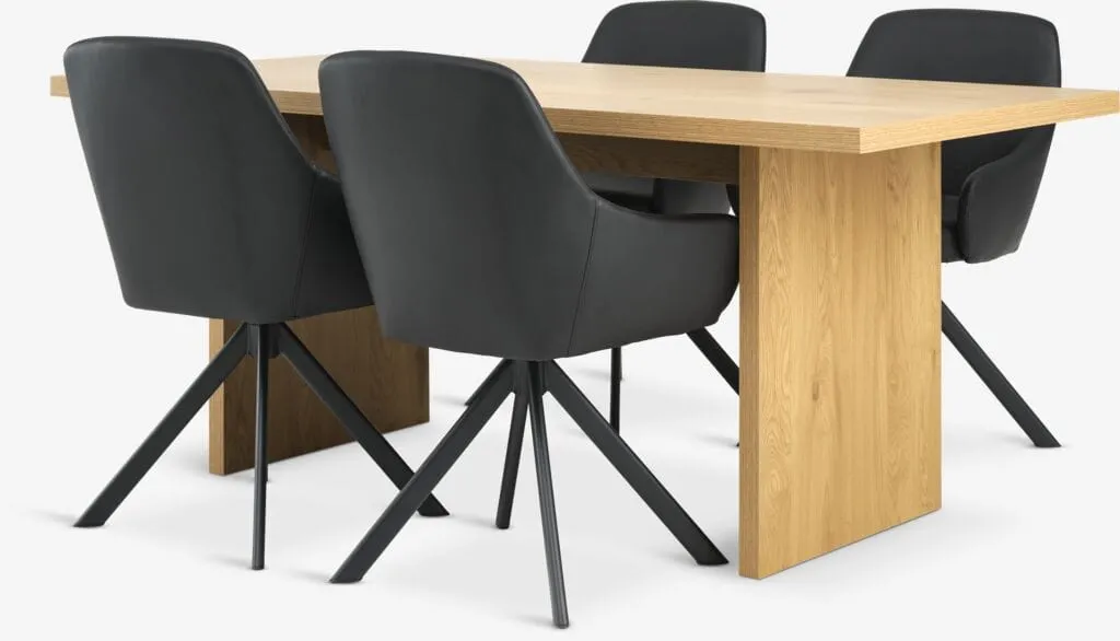 MUNKEBY Tavolo L180 cm rovere caldo + 4 ROSTRUP Sedie nero