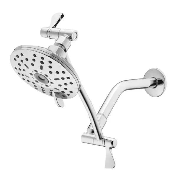Glacier Bay 3-​Spray Patterns with 1.​8 GPM 5.​4 in Wall Mount Fixed Shower Head with Adjustable Shower Arm in Chrome