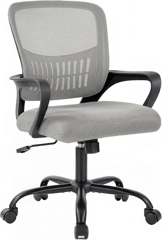 DUMOS Home Office Chair, Ergonomic Lumbar Support Desk Chair | Mid Back Mesh, Height Adjustable Fixed Armrest, Rocking Mode 360 Swivel, Conference Computer, Grey