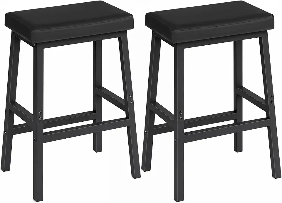 HOOBRO Bar Stools, Set of 2 Bar Chairs, Counter Height Bar Stools, 24 Inch Barstools for Kitchen Counter, PU Upholstered Kitchen Stools, for Kitchen, Bar, Dining Room, Black BB01MD01