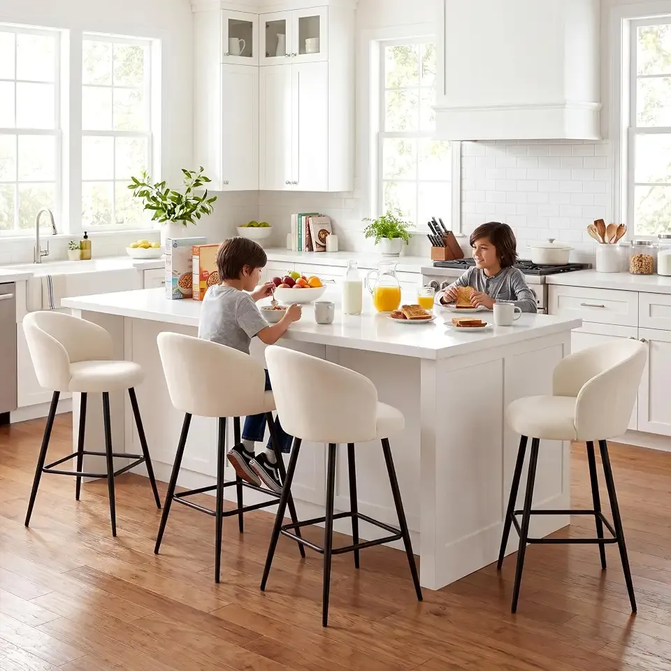 Andeworld Barstools Set of 4,24 Inch Counter Height Velvet Barstools with Back and Metal Legs, Bar Chairs for Kitchen lsland, Beige