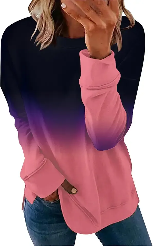 Women Tie Dye Long Sleeve Shirt Trendy Crewneck Sweatshirt Pullover Loose Fit Casual Tops Fall Fashion Clothes 2023