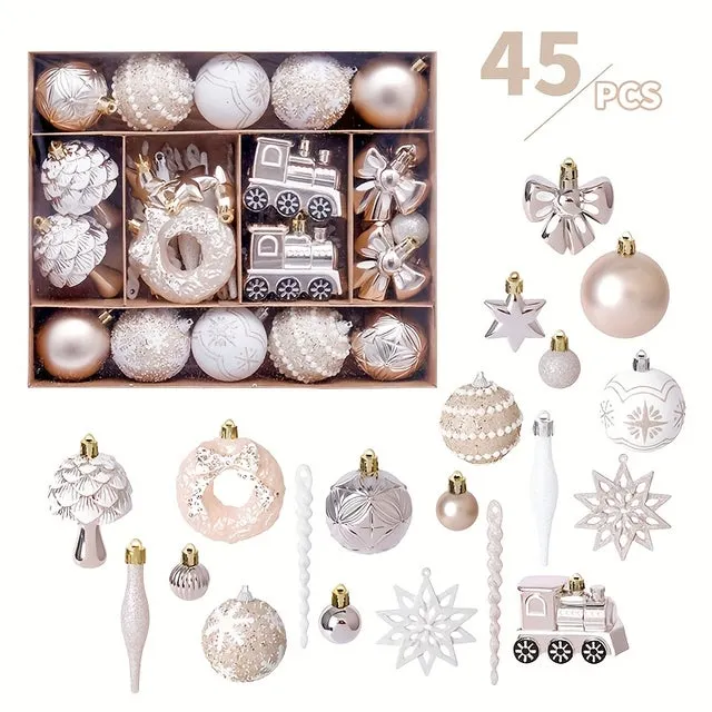 Juego de 45 adornos navideños festivos: bolas navideñas de plástico colgantes para fiestas y decoración del árbol.