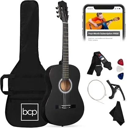 Best Choice Products 38in Beginner All Wood Acoustic Guitar Starter Kit w/Gig Bag, 6 Picks, Nylon Strings, Strap w/Pick Holder - Matte Black Best Choice Products 38in Beginner All Wood Acoustic G…