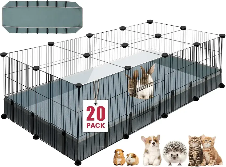 VISCOO 20 Panels Small Animal Playpen, 48" x 24" x 16" Rabbit Cage | Guinea Pigs Cages with Waterproof Mat, C&C Cage for Guinea Pigs,Bunny/Puppy/Pen Indoor Outdoor Portable Metal Fence