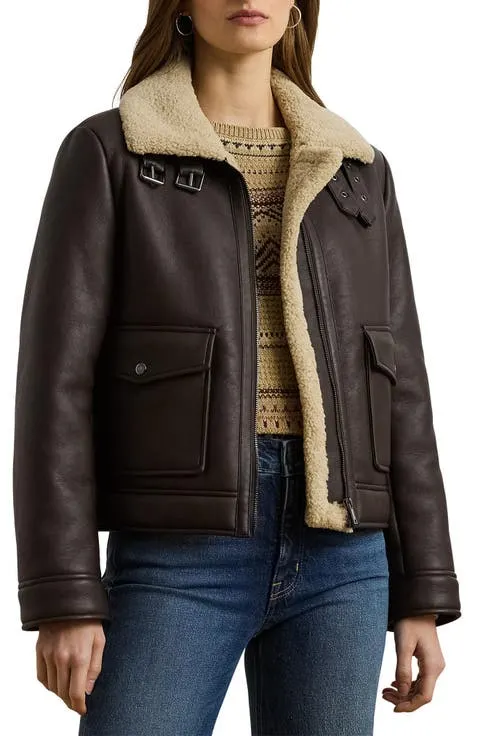 Lauren Ralph Lauren Faux Leather & Faux Shearling Bomber Jacket