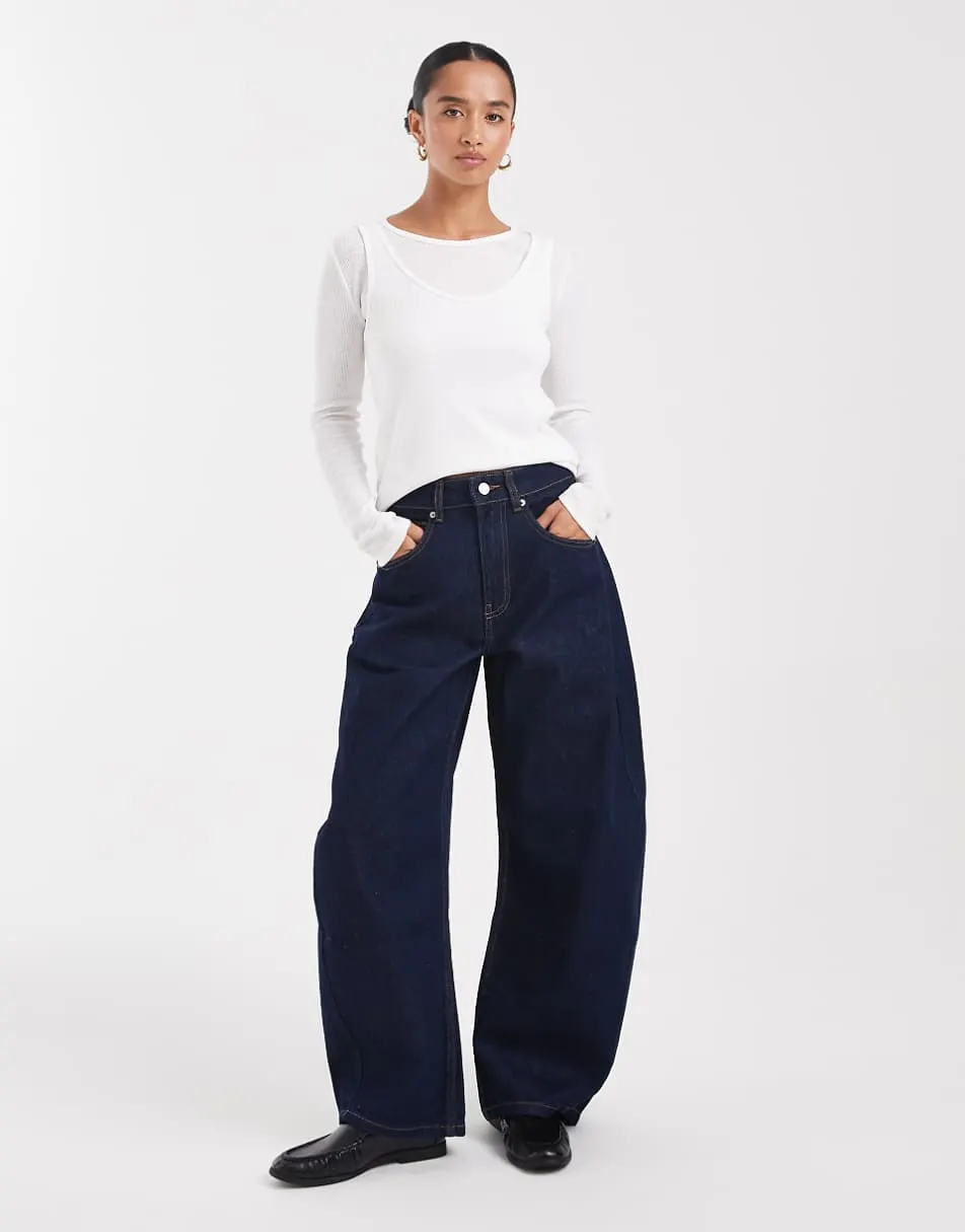 ASOS DESIGN Petite high waisted barrel leg jeans in rinse wash