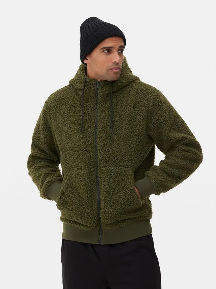 Sweat à capuche zippé effet mouton retourné