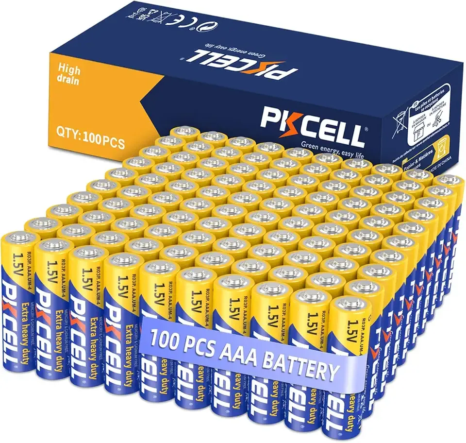 PKCELL AAA Batteries 100 Pack, Triple A Batteries, 1.5V High-Performance Carbon Battery for LED Candles Clock Remote Controls Flashlights