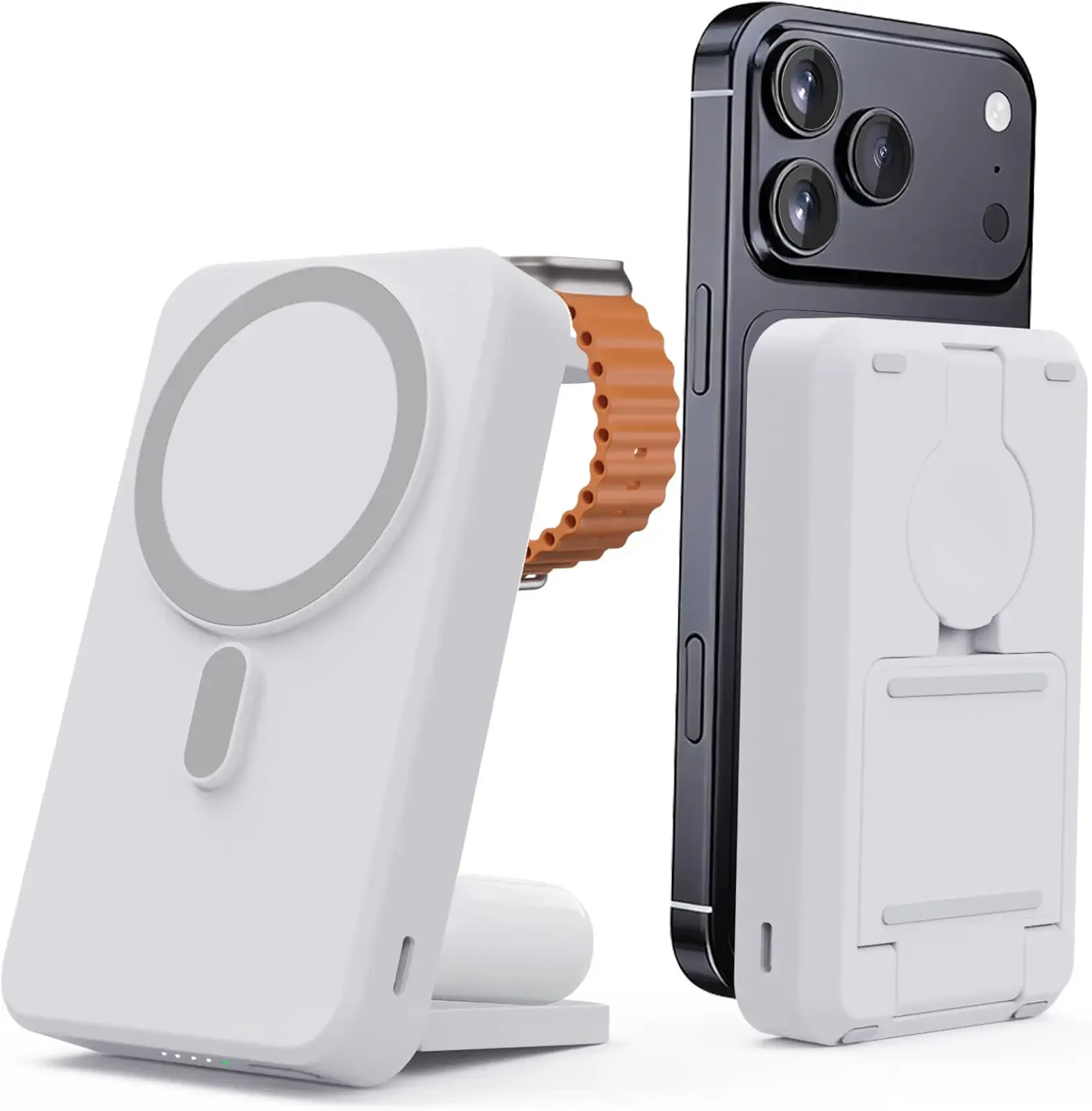 Kysson 3-in-1 Portable Charger, 10000mAh Foldable Power Bank Fast Charging,MagSafe Charger Battery Pack Magnetic,Travel Wireless Charging Station for iPhone 17/16/15/14/13/12,iWatch, Air pods, White