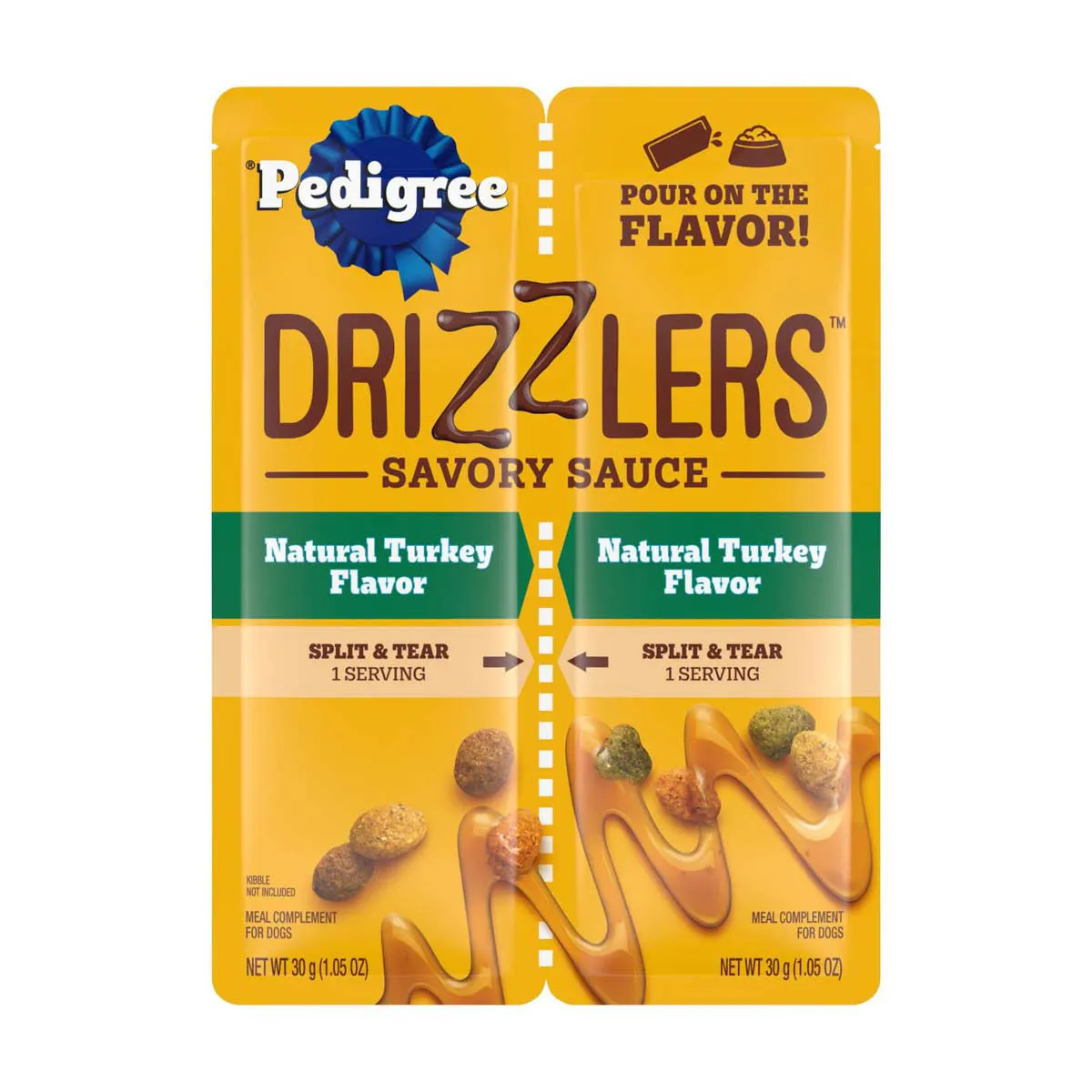 Pedigree Drizzlers Savory Sauce Dog Food Topper, Natural Turkey Flavor, 1.05 oz Pouch, 2 ct