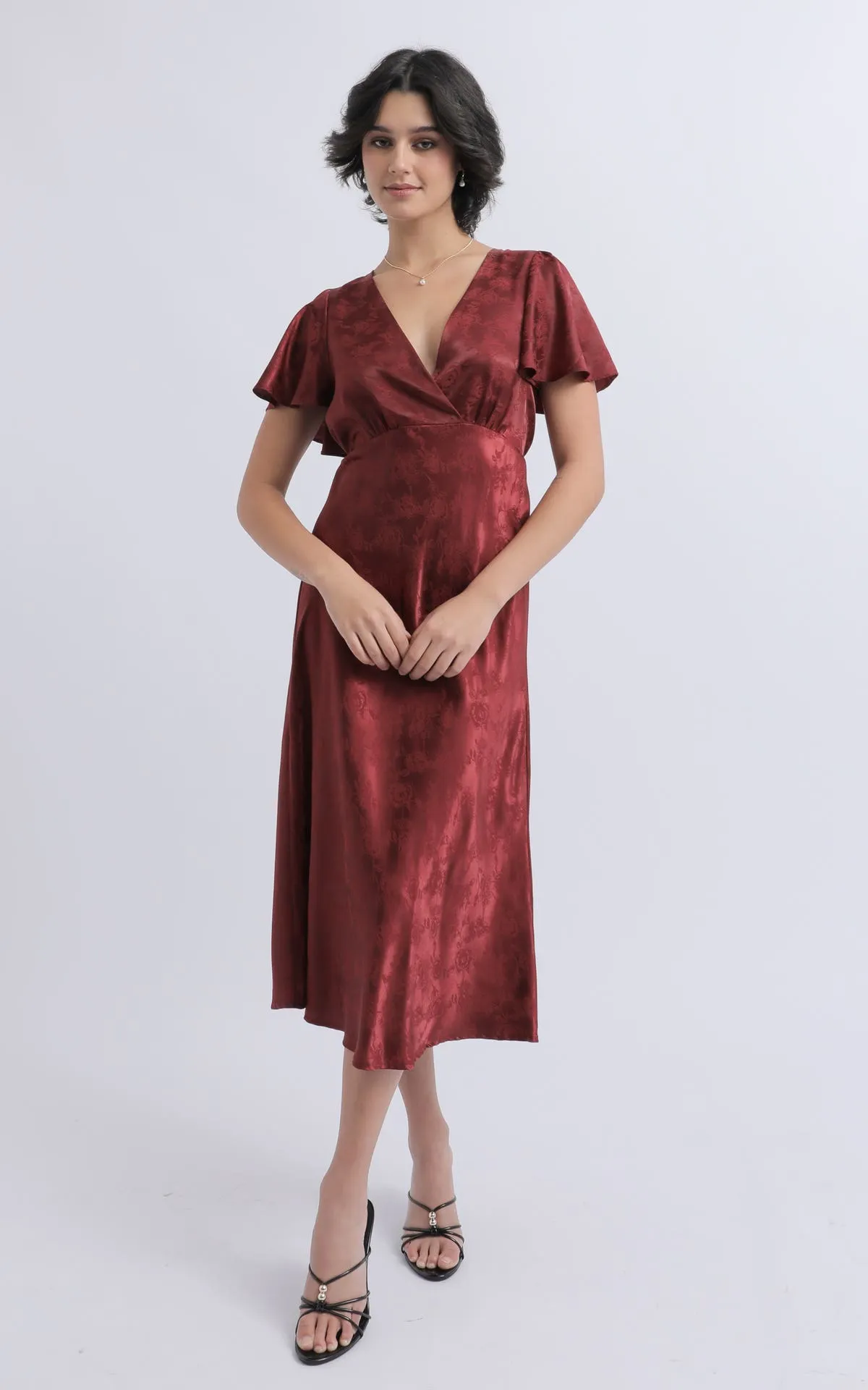 Jacquard Satin Flutter Slv Dress