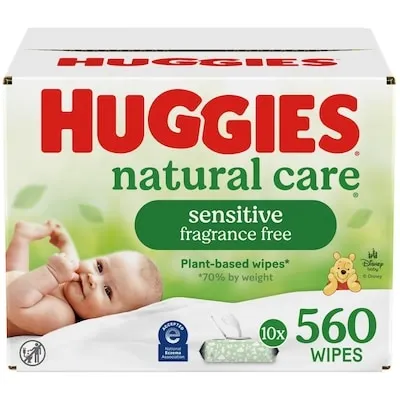 Baby Wipes, Natural Care Sensitive, UNSCENTED, 10 Flip Top Packs, 560 Wipes