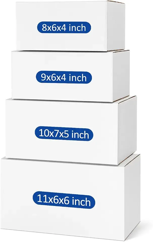 Assorted-Sizes-Shipping-Boxes-20-Pack: 8x6x4 & 9x6x4 & 10x7x5 & 11x6x6 Small-Shipping-Boxes-Mailers, White Corrugated-Cardboard-Boxes-for-Packing-Small-Business Mailing