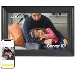 Aura Carver HD WiFi Digital Picture Frame, 10.1”, Add Photos with Aura App, Free Unlimited Storage - Wirecutter’s Pick for Best Digital Photo Frame 2022 - Gravel