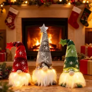 3 gnomos navideños luminosos, decoración navideña, decoración navideña para interiores