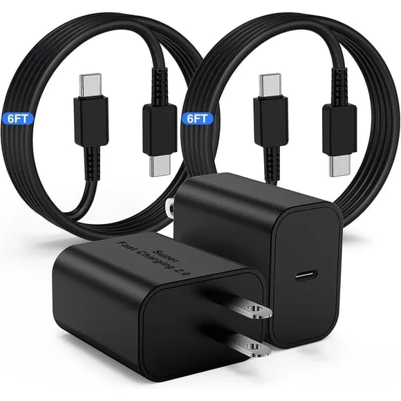 2 Pack 45W Samsung USB-C Super Fast Charger 6FT Type C Charger Cable Cord Fast Charging Android Phone Wall Charger Block for Samsung Galaxy S25 Ultra/S24+/S23 Ultra/S23/S23+/S22/S22 Ultra/S22+/S21