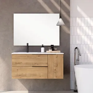 Mueble de baño con Lavabo LYON 2 Cajones + 1 Puerta Roble Ostipo 100x45 cm - EGORE