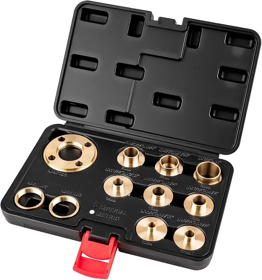 11Pcs Brass Router Bushing Guide Set, Router Template Guide with Lock Nut Adapter, Compatible with Porter Cable Style Router Sub-Bases, for Dovetailing, Cut Out Work & Woodworking Router Accessories