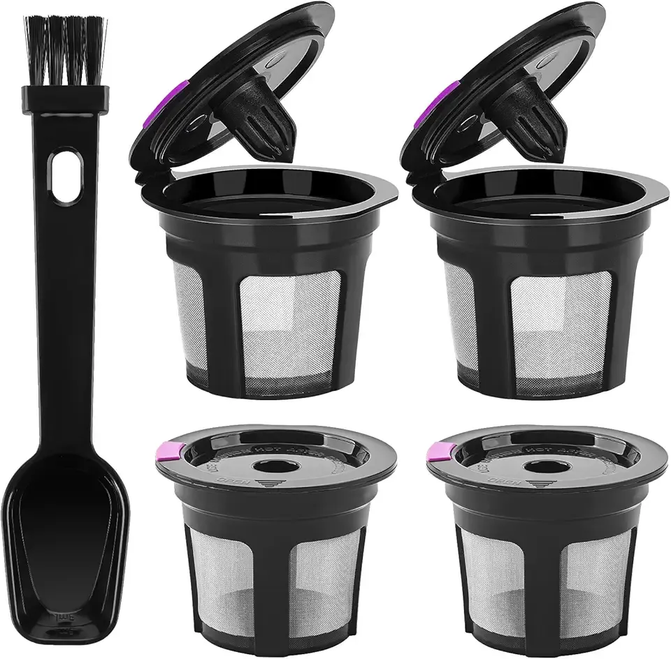 Reusable K Cups for 1.0 Brewers with Coffee Spoon - 4 Packs Refillable Coffee Pods, Stainless Steel Universal Kcup Filters, BPA Free & Easy to Clean