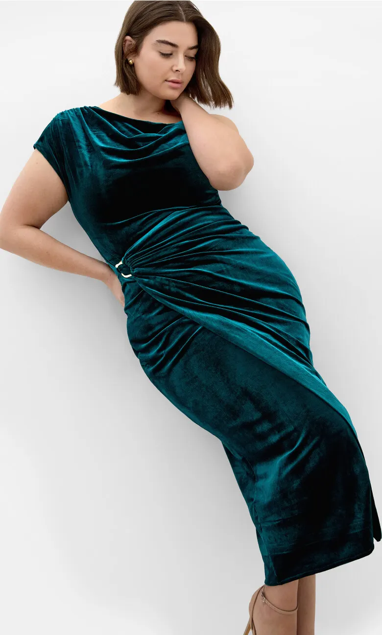 Vivi Velour Midi Dress - emerald