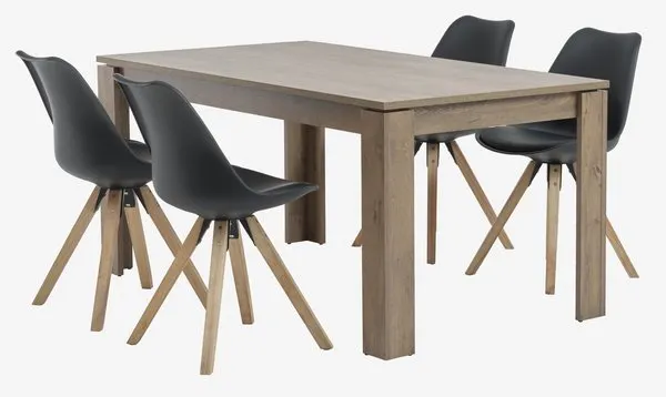 VEDDE Tavolo L160 cm rovere selv. scu.+ 4 BLOKHUS Sedie nero