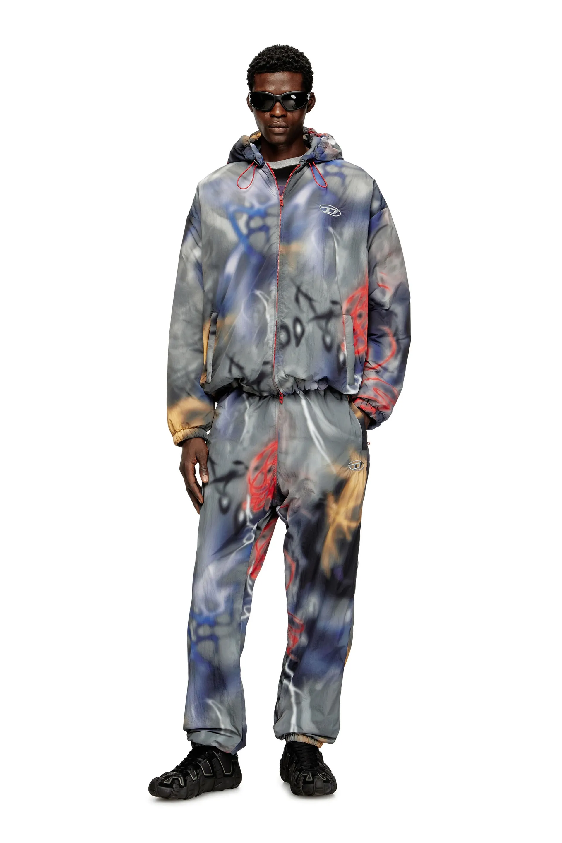 Padded windbreaker with graffiti print