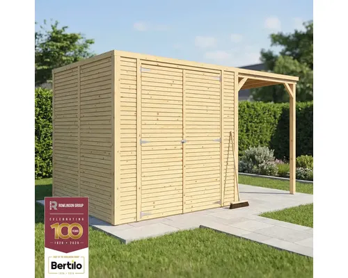 Dřevěný zahradní domek Bertilo Cubico 3 Plus Fineline 373 x 202 cm přírodní