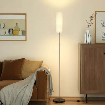 Set of 2 Solar-Powered Floor Lamps 27-in Black Shaded floor lamp Floor Lamp with Rattan Shade