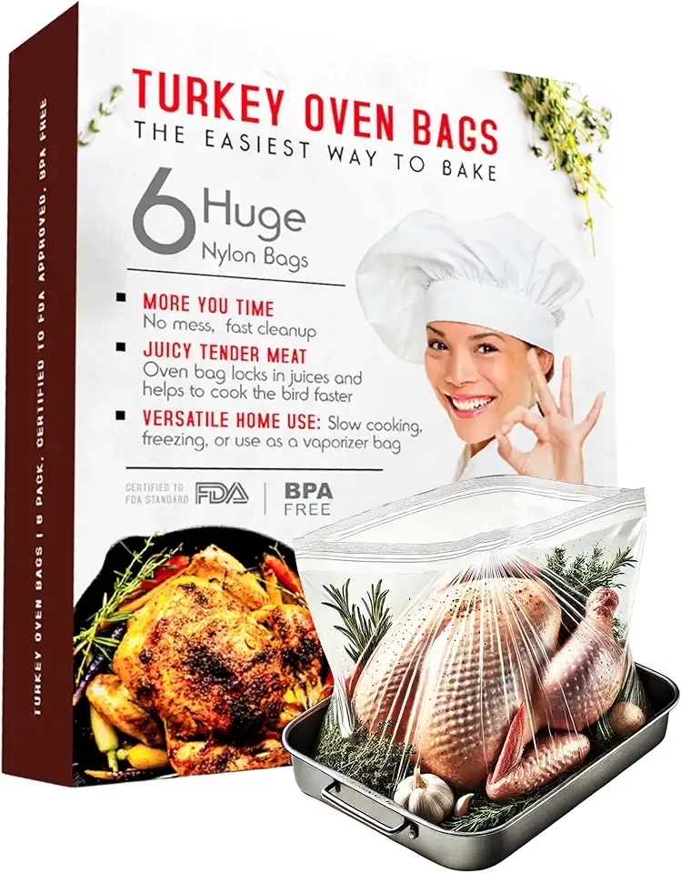 Liquid Solution Oven Bags for Perfect Roasted Turkey Chicken or Veggies, Locks In Juices and Turkey Flavoring, BPA-Free and Oven-Safe, 6 pack (19 x 23 in)